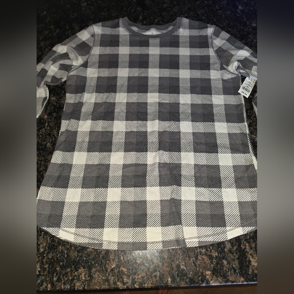New Womens Sz XL Cuddl Duds Lightweight Stretch Thermal Gray And White Plaid - Picture 2 of 5